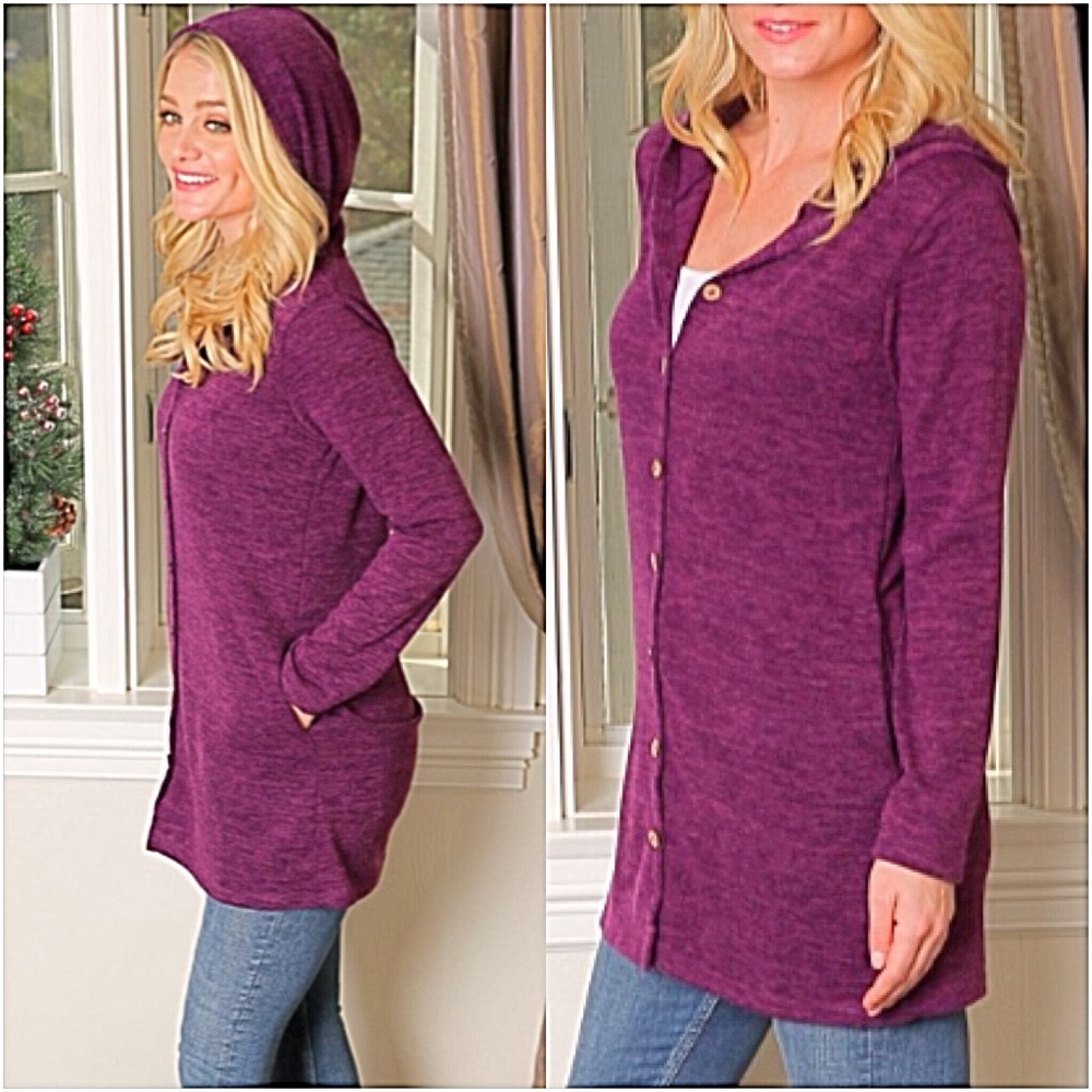 Cozy Button Hoodie Tunic Top Pocket ML - Picture 5 of 8